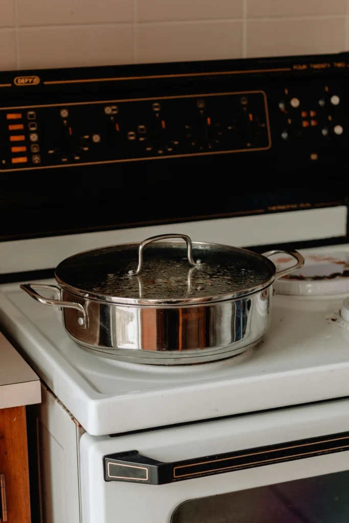stainless steel casserole on stovetop