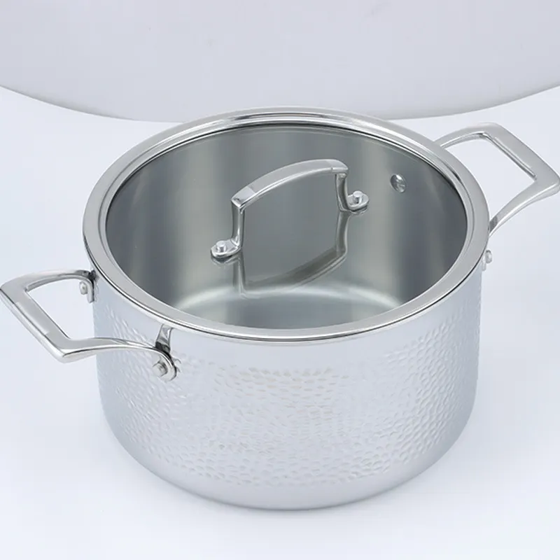 Hammered Stainless Steel Casserole With Glass Lid