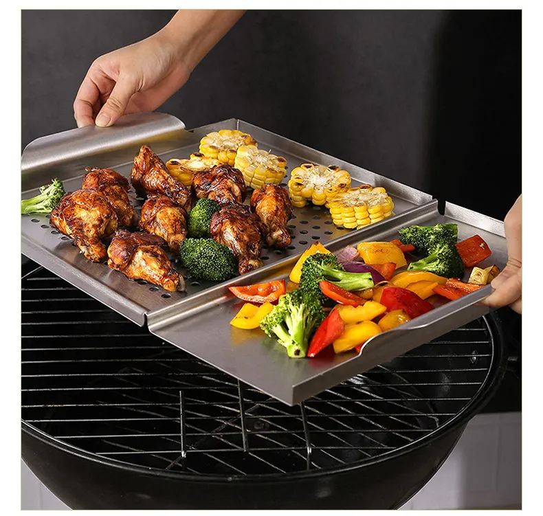 Stainless Steel Grill Pan On Barbecue Stove